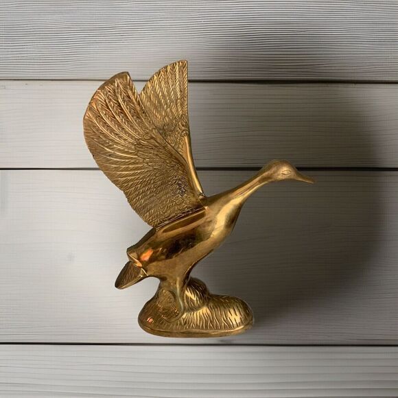 Vintage Solid Brass Taking Off Flying Duck Wings Up 14.75'' Tall - Picture 3 of 16